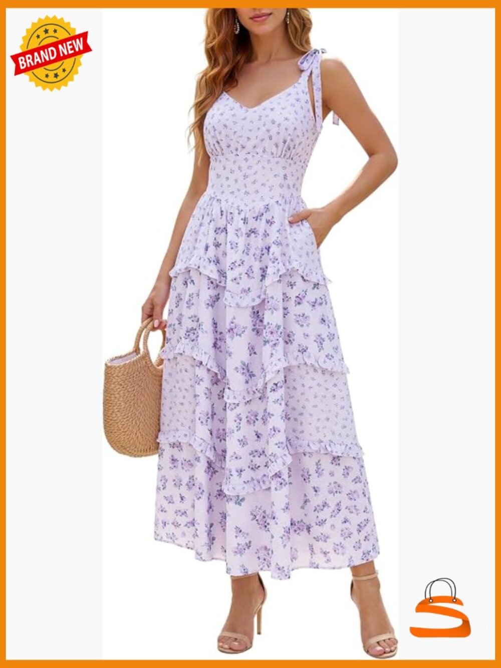 Sleeveless Tie Shoulder Floral Maxi Dress Tiered Ruffle Boho Sundress with